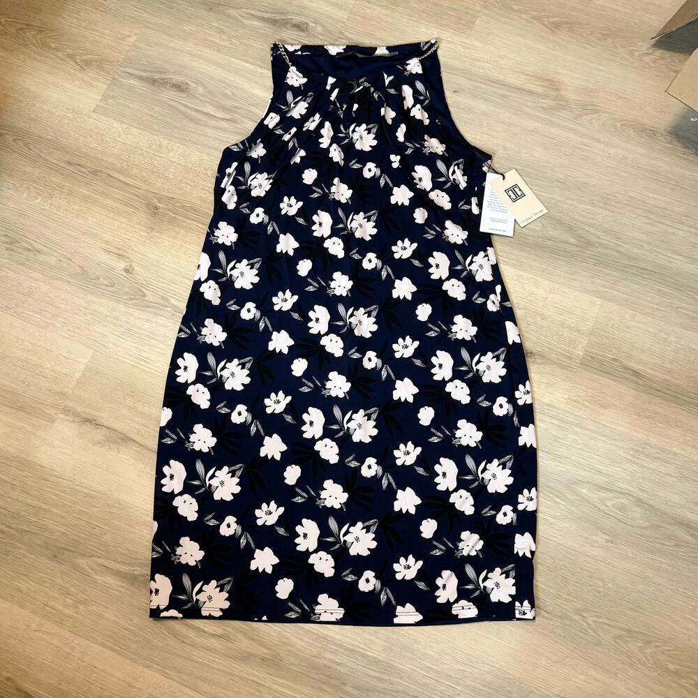 Ivanka Trump Floral Chain Link Halter Dress Navy Ivory Size L NWT